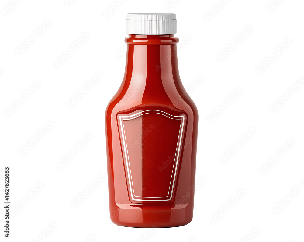 Realistic ketchup bottle cutout on white background, PNG format for graphic design and marketing visuals splash Realistic ketchup bottle cutout on white background, PNG format for graphic design and marketing visuals splash