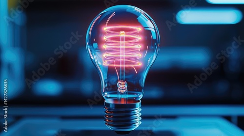 Explosion of lightbulb in electric high-speed burst concept. Illuminating light bulb with glowing neon filament in modern design.