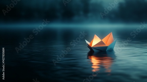 Glowing Paper Boat on Calm Water