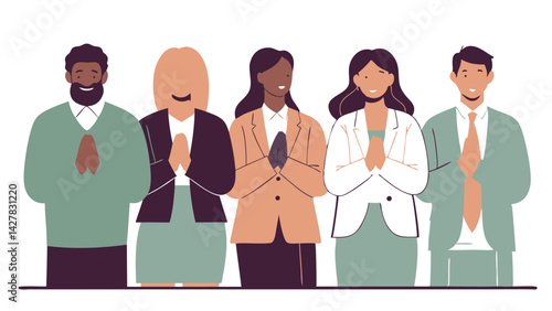 Hiring a new member. Vector illustration in cartoon flat style of the multiracial business team and two friendly women are shaking hands. Isolated on white