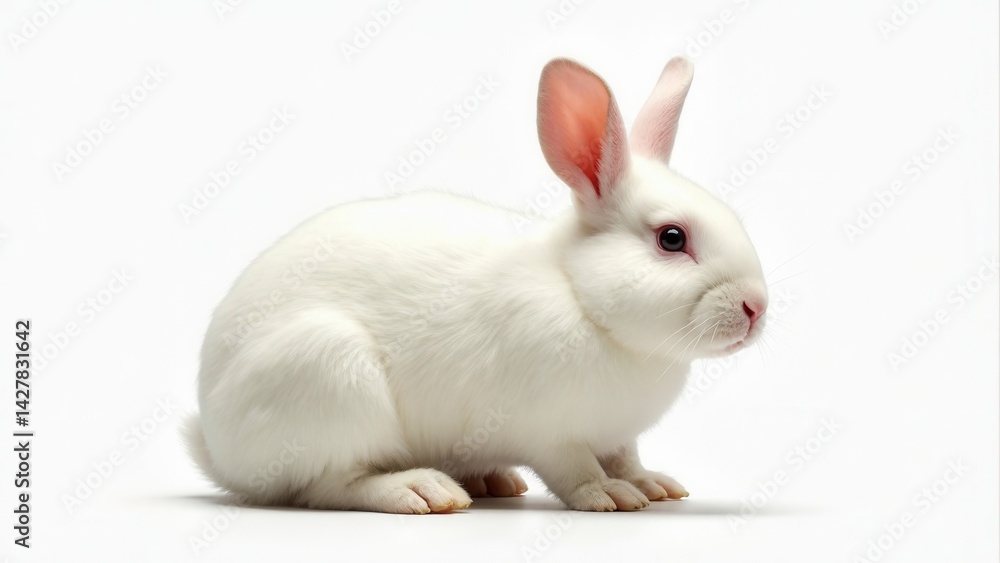 White fat rabbit. Isolated on white.