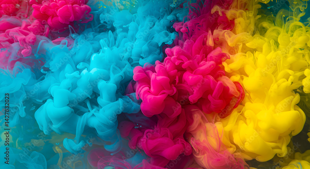 Obraz premium Vibrant Hues Dancing: Abstract Ink Cloud Bursting with Colorful Pigments