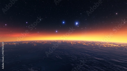 Alien Planet Sunset: Starry Night