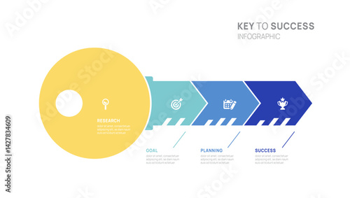 key success achievement grow infographic template for business. growth or progress to achieve target goal 4 steps vector.