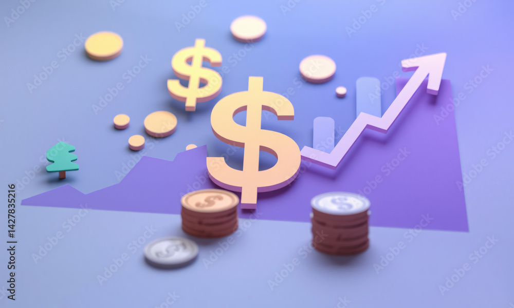 financial success in paper cut style layered dollar signs coins and graph Generative AI financial success in paper cut style layered dollar signs coins and graph Generative AI