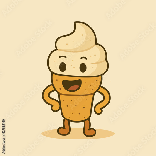 Cute cartoon ice cream character standing with a happy smile, Perfect for t-shirt designs, kids branding, sticker packs, and food related content.