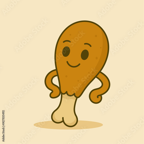 Cute cartoon chicken drumstick character with a cheerful face and playful pose. Ideal for food branding, children's products, t-shirt designs, stickers, and fun culinary-themed merchandise.