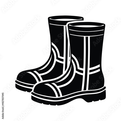 Firefighter boots icon silhouette vector with white background