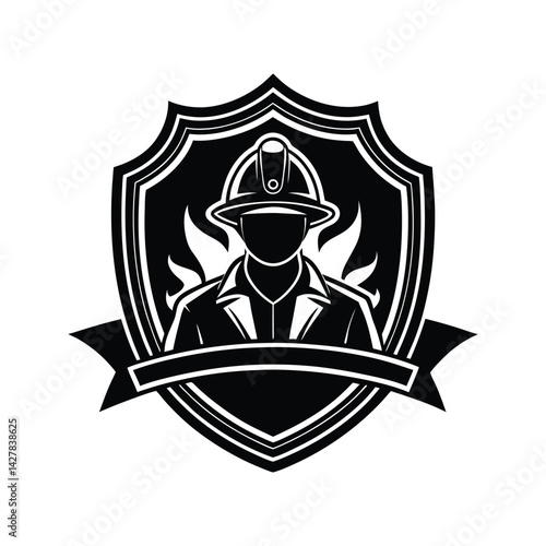 Shield style firefighter icon silhouette vector with white background
