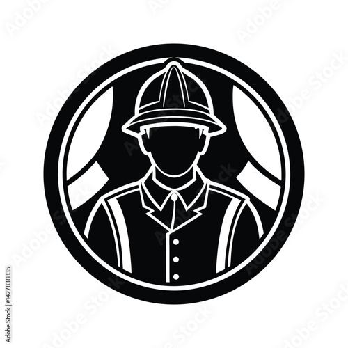 Firefighter answering call icon silhouette vector with white background