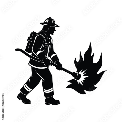 Fire suppression action icon silhouette vector with white background