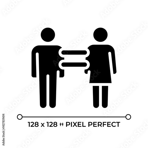 Right to equality pixel perfect glyph solid icon. Equal opportunities and freedoms genders. Law regulation authority. Black silhouette symbol on negative space. Vector isolated illustration