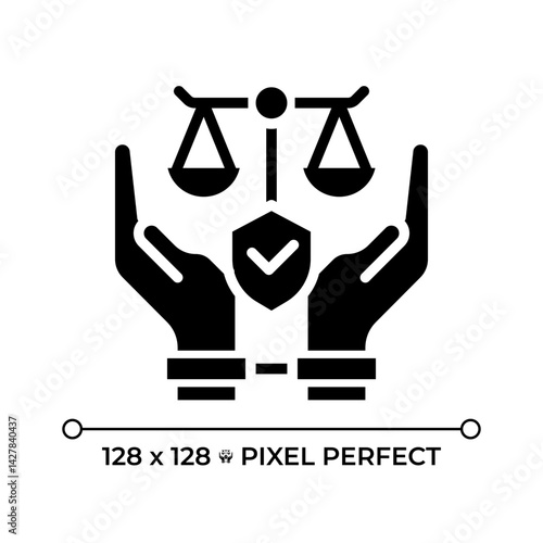 Freedom from arbitrary arrest and exile pixel perfect glyph solid icon. No unfair detainment. Human rights protection. Black silhouette symbol on negative space. Vector isolated illustration