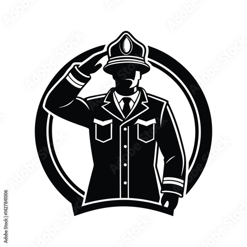 Firefighter honor salute icon silhouette vector with white background