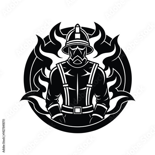 Fireman surrounded by smoke icon silhouette vector with white background