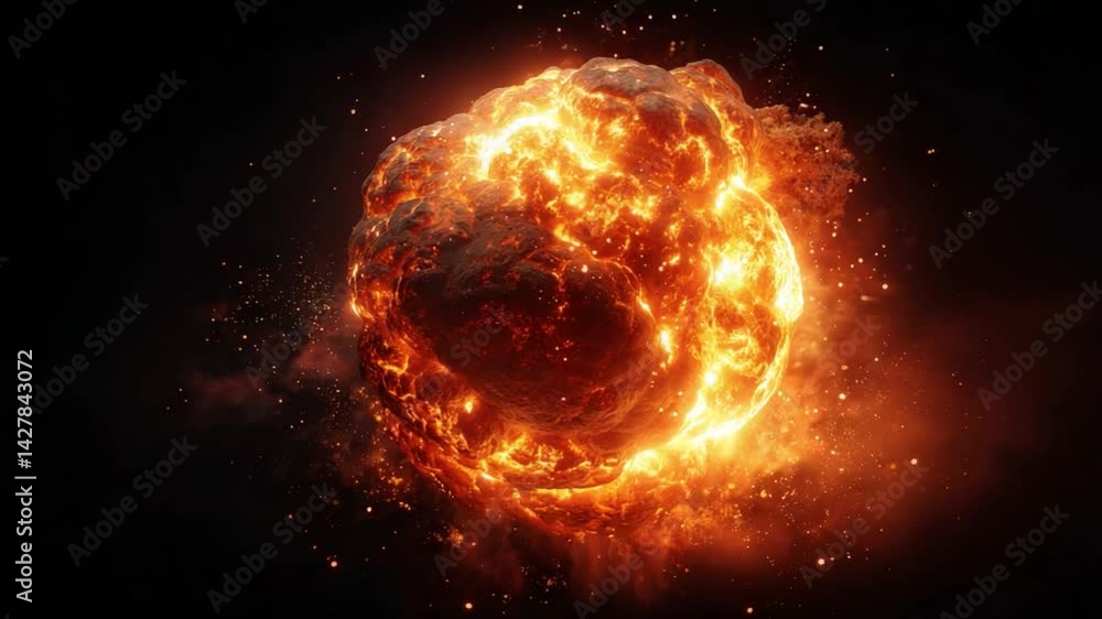Fiery Cosmic Explosion: A dramatic and explosive visualization of a celestial event, capturing the raw power and energy of a burning planet.