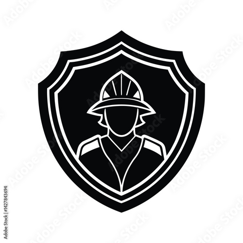 Firefighter shield icon silhouette vector with white background