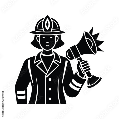 Fire alarm and firefighter icon silhouette vector with white background