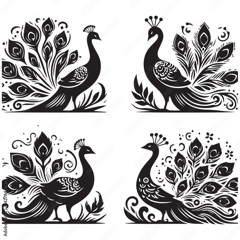 Fototapeta premium create peacock bird Silhouette with white background