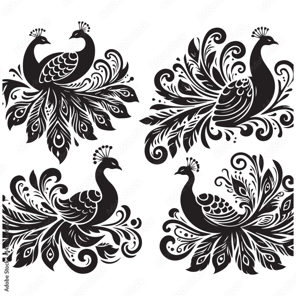 Fototapeta premium create peacock bird Silhouette with white background