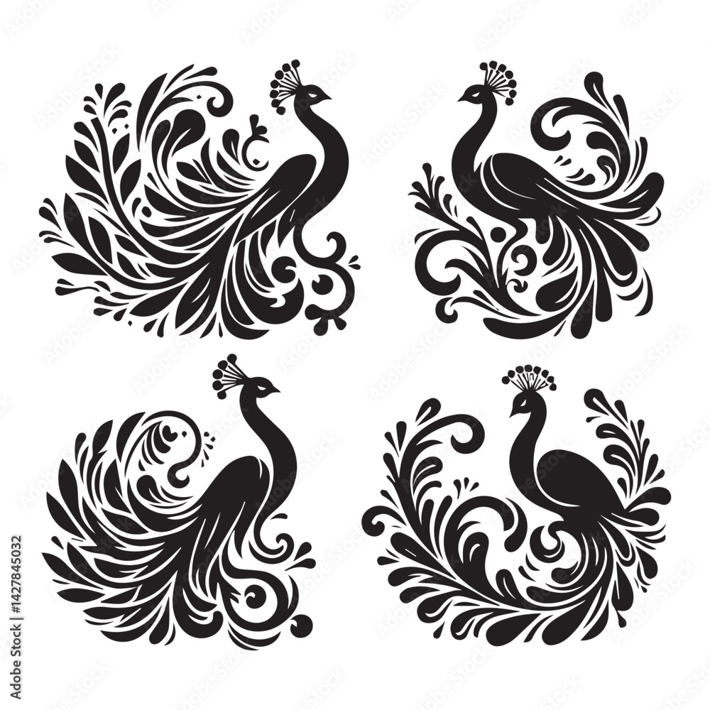 Fototapeta premium create peacock bird Silhouette with white background