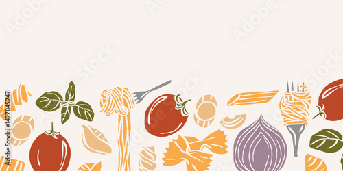 Flat vector italian pasta ingredients background