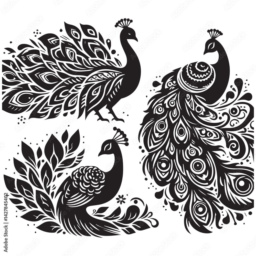 Fototapeta premium create peacock bird Silhouette with white background