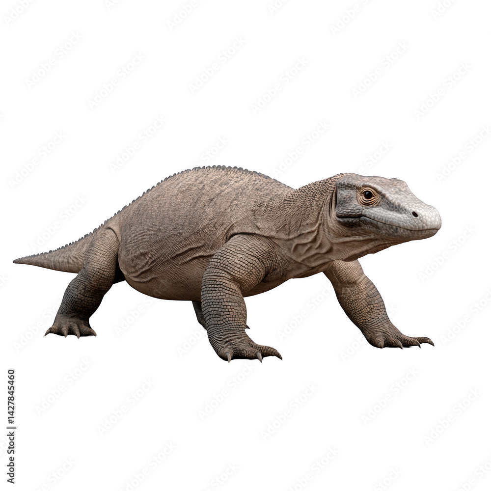 Obraz premium A komodo dragon, the largest living species of lizard, walking with its rough, gray skin and long tail