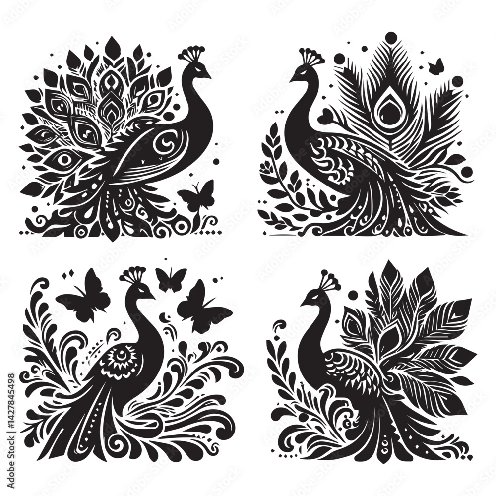 Fototapeta premium create peacock bird Silhouette with white background