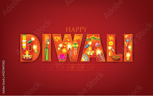 illustration of Diwali background with puja object
