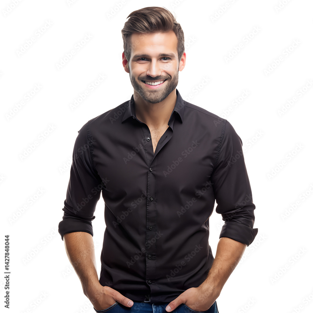 Fototapeta premium Stylish Man in Black Shirt Standing Casually