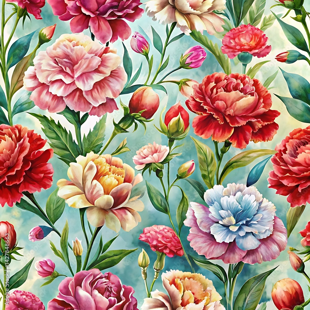 Painting of a flower garden with many different colored flowers. Flowers seamless pattern. Floral. Pattern. Digital Art. Watercolor Painting of a flower garden with many different colored flowers. Flowers seamless pattern. Floral. Pattern. Digital Art. Watercolor