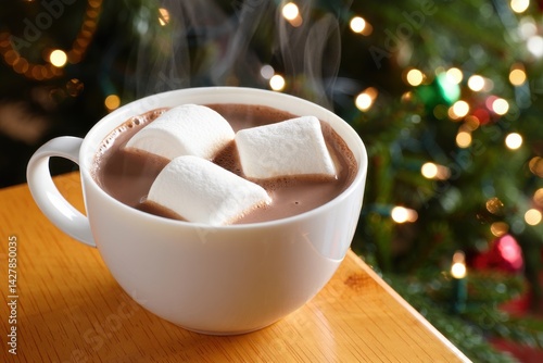 Hot chocolate with marshmallows, warm cozy Christmas drink