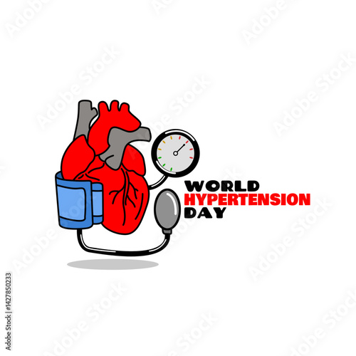 World Hypertension Day to celebrate on May 17th. Illustration of a heart measuring blood pressure. Health event banner.
