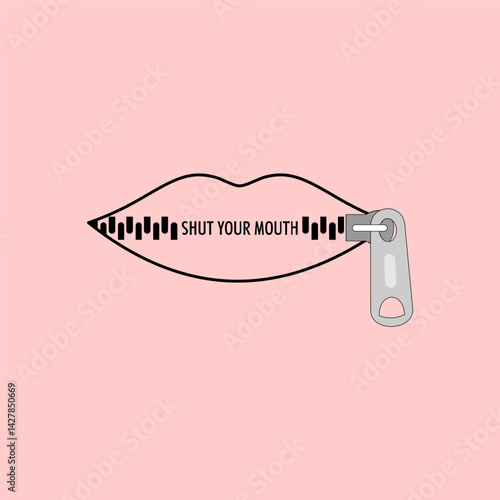 Shut your mouth, zipper mouth illustration, shut up