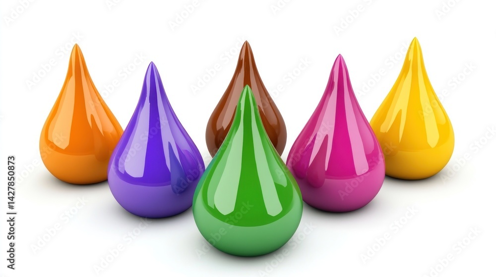 Colorful liquid drops arranged in a symmetrical pattern.