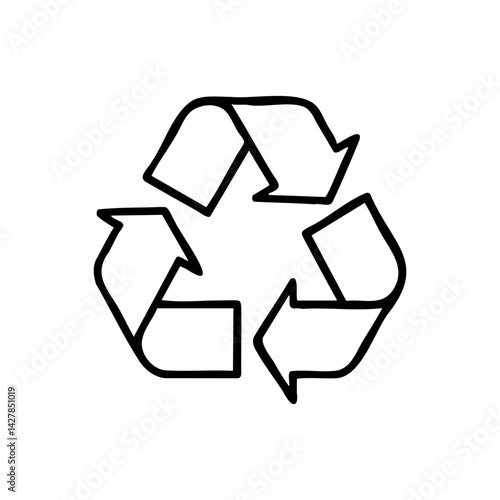 Black line art of the classic three-arrow recycle symbol, ideal for eco-friendly topics, recycling programs, packaging, or environmental awareness.