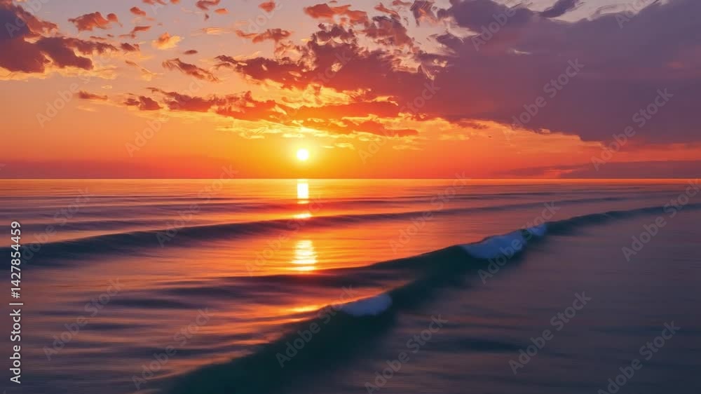 Breathtaking sunset over ocean, where gentle waves reflect vibrant colors of sky, creating serene atmosphere filled with tranquility and beauty of nature on horizon. Breathtaking sunset over ocean, where gentle waves reflect vibrant colors of sky, creating serene atmosphere filled with tranquility and beauty of nature on horizon.