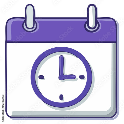 Purple calendar clock icon 3d