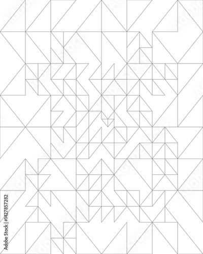 An abstract, geometric design featuring a complex arrangement of interconnected triangles in a grid pattern.