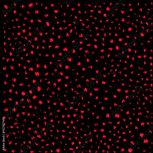 A seamless pattern of small red hearts on a black background, creating a vivid and striking contrast.
