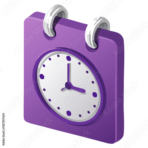 Purple calendar clock icon 3d
