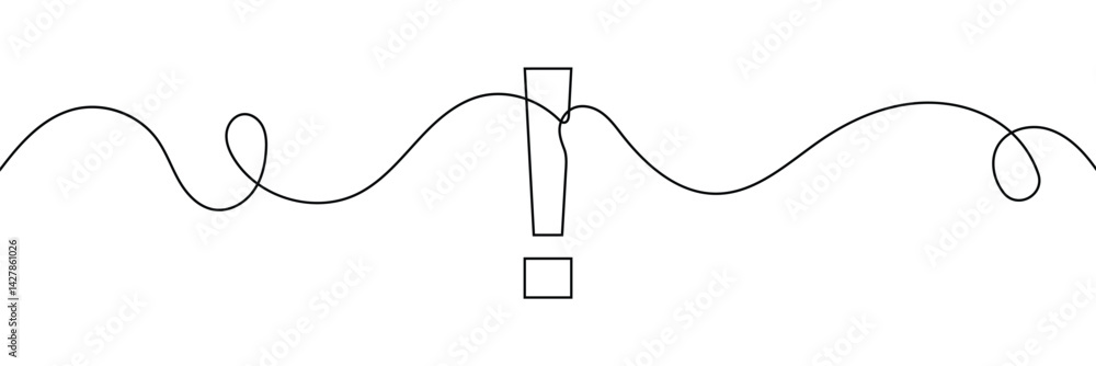Obraz premium Continuous linear drawing of exclamation mark. Single-line drawing of an exclamation mark. Exclamation mark in one line style. Vector illustration.
