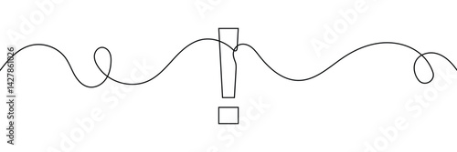 Continuous linear drawing of exclamation mark. Single-line drawing of an exclamation mark. Exclamation mark in one line style. Vector illustration.