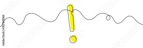 Continuous linear drawing of exclamation mark. Single-line drawing of an exclamation mark. Exclamation mark in one line style. Vector illustration.