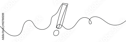 Continuous linear drawing of exclamation mark. Single-line drawing of an exclamation mark. Exclamation mark in one line style. Vector illustration.