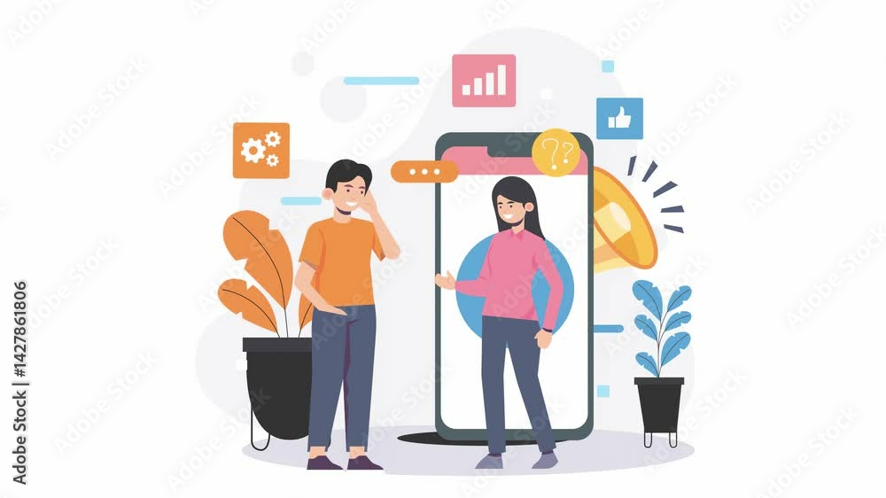 Group Discussion With Graphs Vector Explainer Video Scene Group Discussion With Graphs Vector Explainer Video Scene