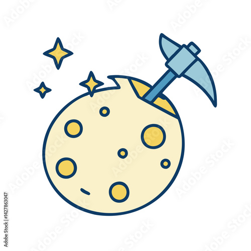 Space Mining Icon with Moon and Pickaxe  