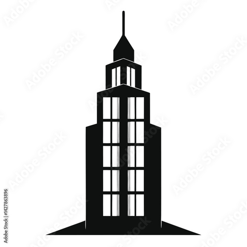 Tall Skyscraper With Windows Silhouette Vector Art