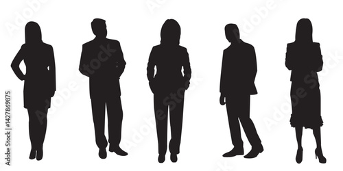 business man and business women standing silhouette . 